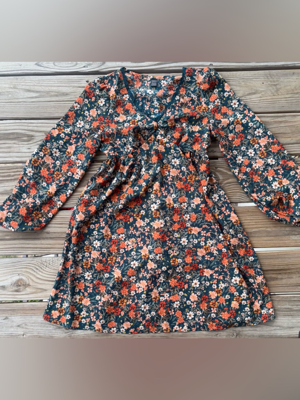 SHEIN Floral Cottagecore Mini Dress Long Sleeve Boho Prairie Tie Front Small